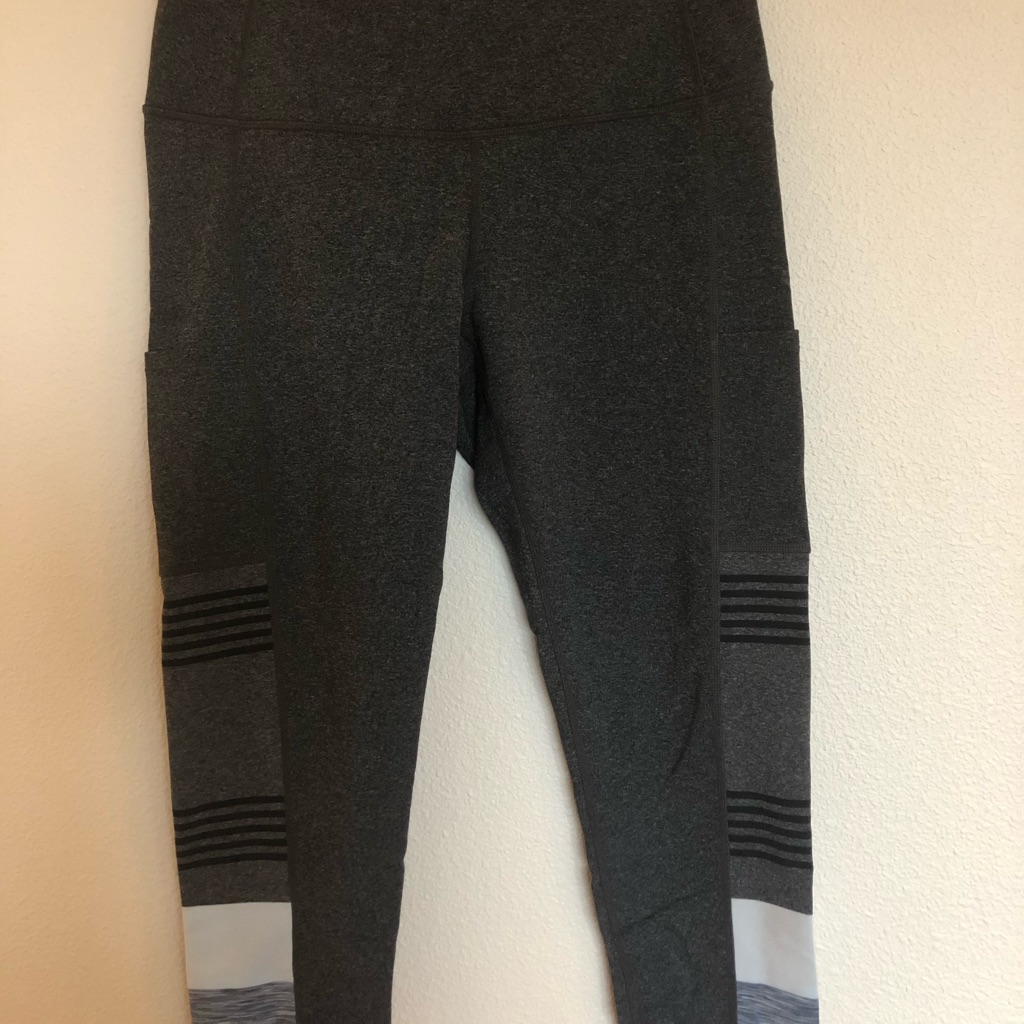 Grey Striped Prana Cropped Leggings Size L